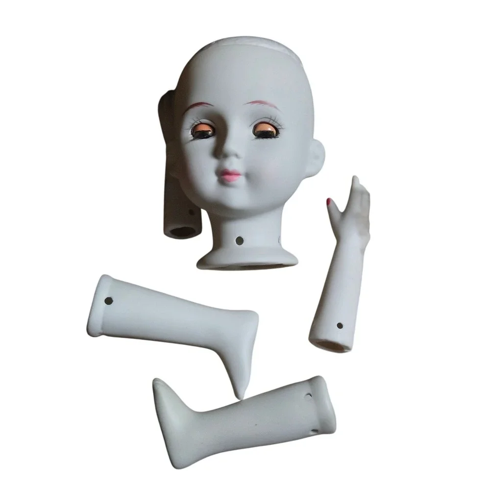 Vintage Porcelain Doll Parts Set‎ Head Arms Legs Sleep Eyes w/ Box 8939NW Taiwan
